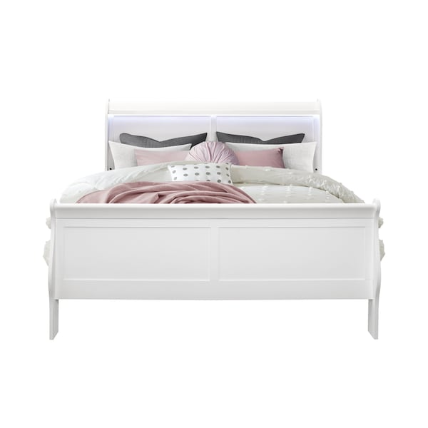 Global Furniture Usa Traditional Glam Crisp White W/ LED Charlie White Queen Bed With Led 2926 - main